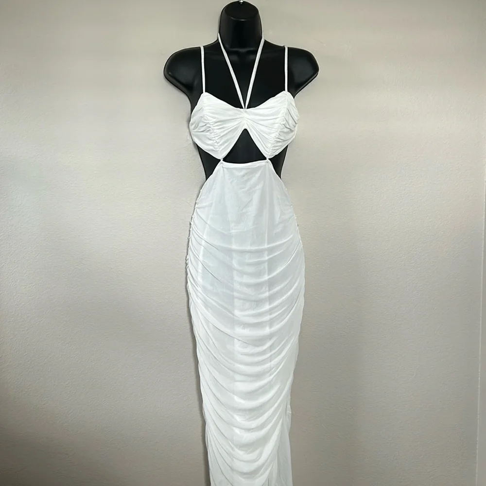 Princess Polly Alice White Ruched Cutout Ruched Midi Dress - Picture 3 of 13